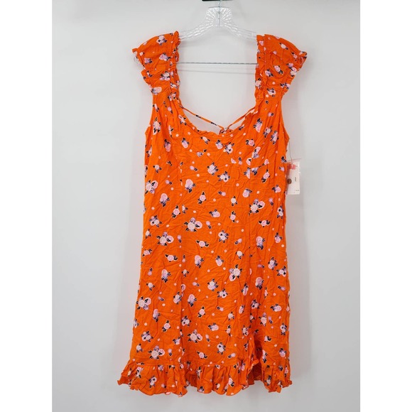Free People Like A Lady Mini Dress Orange Combo Size Large NWT - Picture 2 of 9